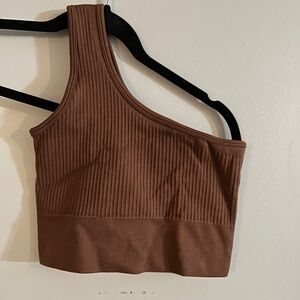 BuffBunny Brown One Shoulder Sports Bra Size Medium
